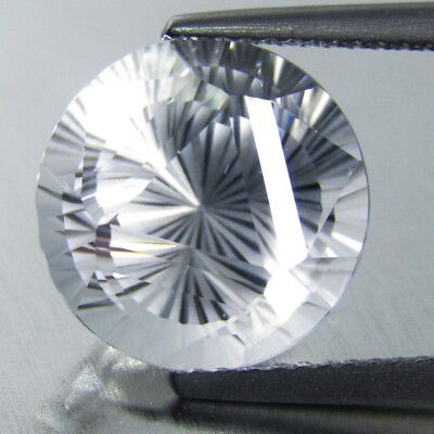 8.96Cts Shimmering Natural White Topaz 12mm Round Magic Cut Brazil Gemstone--VDO