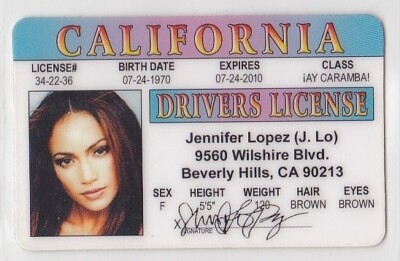Jennifer Lopez Faux California Celebrity Driver's License ID | eBay