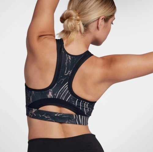 Nike Women’s Racerback Sport Bra Swoosh Feather Curve 928887 Black/White Size XS - Picture 4 of 13