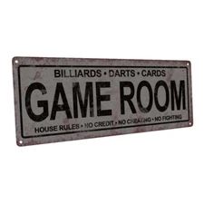 Game Room Metal Sign; Wall Decor for Mancave, Den, or Gameroom