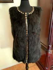 Wd-ny Black Fauxfur Vest Studs Leather Trimmed Size Large