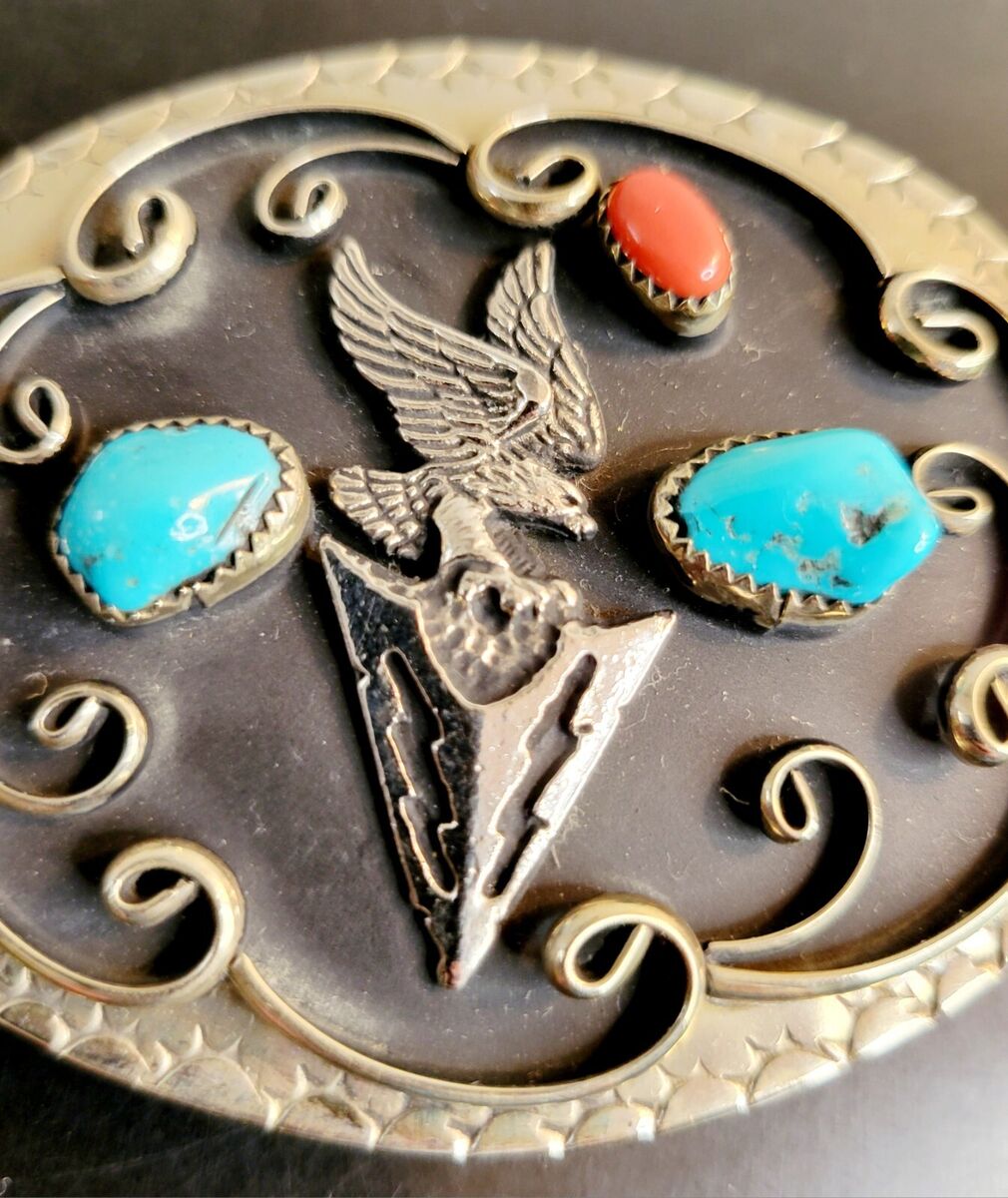 Huge 'Power Of Paw' Vintage Navajo Turquoise Native American Jewelry Silver Buckle Huge 'Power Of Paw' Vintage Navajo Turquoise Native American Jewelry Silver Buckle