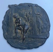 Nude Susanna in Bath with Old Plaque Fritz Nuss Bronze Medal 1973 Nude