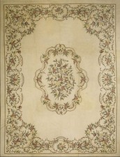 American Hooked Floral Medallion Antique 1890s Wool Ivory Beige Cream White Rug