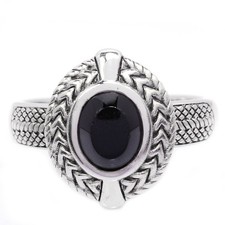 925 STERLING SILVER RING NATURAL BLACK ONYX OVAL CABOCHON GEMSTONE RING SIZE 9