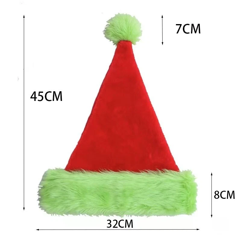 Sombrero de Navidad de doble capa de gamuza roja decorativa verde fluorescente Foto 4 de 4