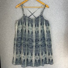 BCBGeneration Blue Mini Dress Pleated Watercolor Strappy Tank Summer Size Medium