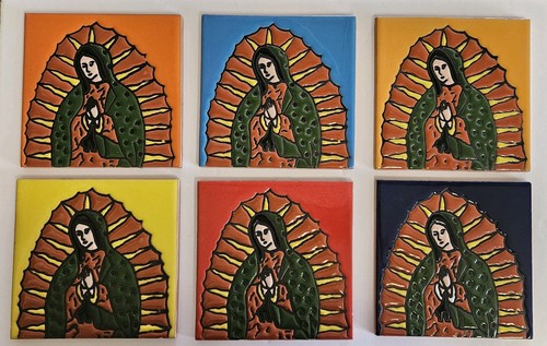 6" Terracotta Tile Our Lady of Guadalupe Virgin Mary, Decorative Praying Hands. - Picture 5 of 5