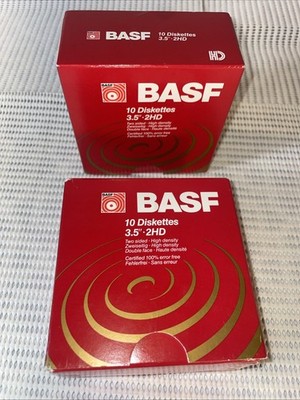 Lot Of 2- 10 pack Diskettes 3.5'' BASF 2HD DOS High Density Diskettes NEW 
