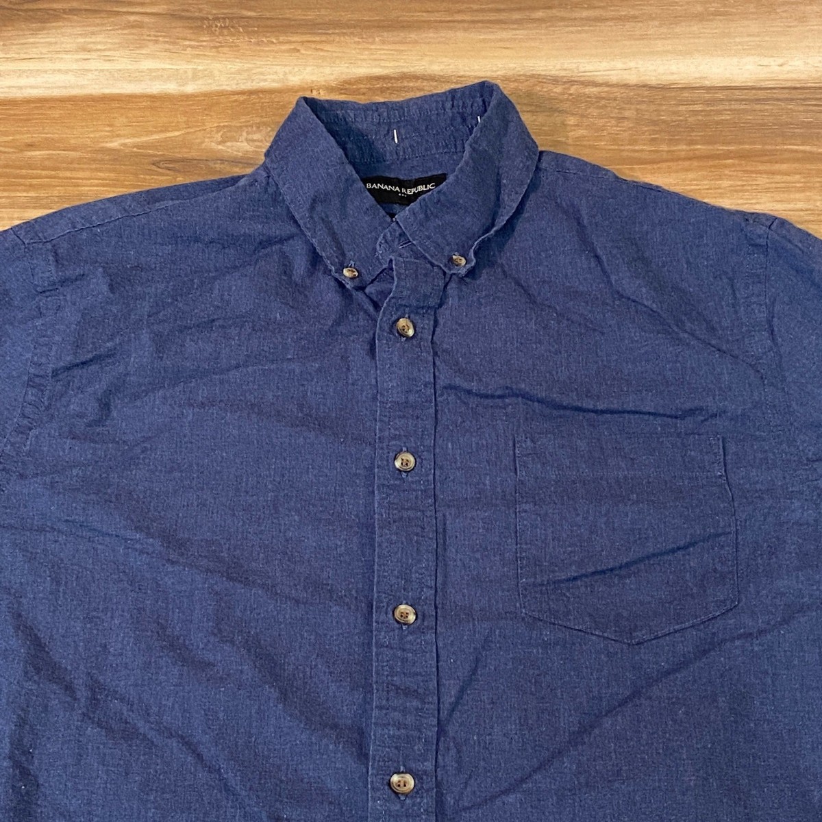 Banana Republic Mens Slim Fit Short Sleeve Button Down Shirt Blue 