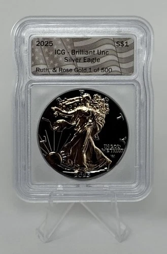 2025 Silver Eagle ASE ICG Brilliant Unc Black Ruthenium and Rose Gold 1 of 500