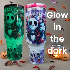 Jack & Sally Before Christmas 40oz Tumbler - Stainless Steel - Glow in the Dark