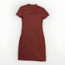 No Boundaries Women Sz XS Mock Neck Dress Reddish-Brown Cutout Detail Short Cap