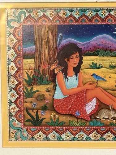 Framed DIANA BRYER Southwestern Print/ Desert Night Scene W/ Girl And Animals - Picture 10 of 23