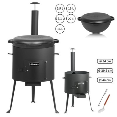 Kazan Ofen mit Rohr oder Gulaschkessel oder Set, Gusstopf Ofen Utschak BBQ-Toro