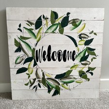 Welcome Sign for Front Porch Hanging 24x24  Large Outdoor White Wood New