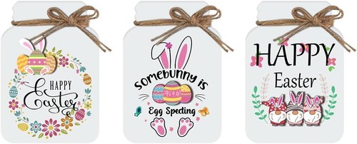 3 PCS Easter Decor Decorations,Rustic Farmhouse Bunny Decorations Home Desk A