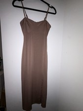 Fashion Nova Brown Solid Full Slip, Women  s Size S Polyester Adjustable Straps