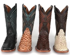 MEN'S PATRON WESTERN OSTRICH PRINT SQUARE TOE RANCHERS BOOTS HAND MADE BOTAS