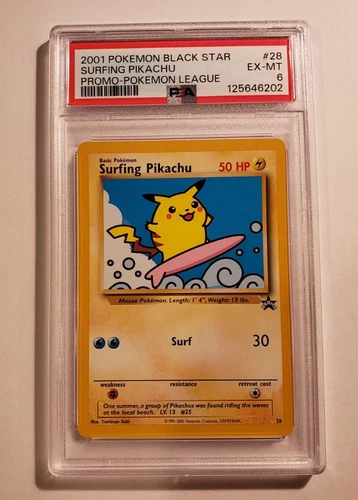 2001 POKEMON BLACK STAR SURFING PIKACHU PSA 6