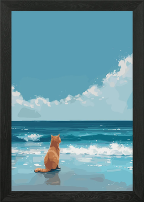 #ad Cat on the beach Framed Wall Art Poster Canvas Print Picture GBP 24.95