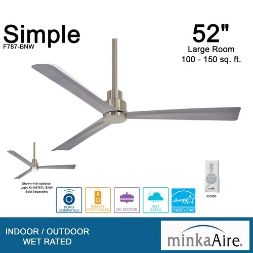 Minka Aire Simple 52"  - Brushed Nickel Wet 3-Blade Remote Control - Picture 5 of 6