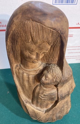 MADERA Tallada 13" Madonna, María y Jesús, Figura Estatua Bebé - Imagen 3 de 12