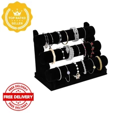 Velvet Bracelet Holder 3 Tier Jewelry Display Stand Black T Bar Organizer