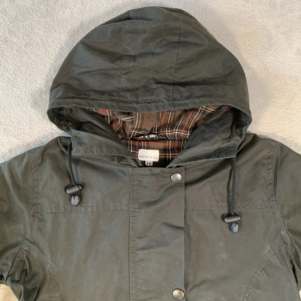 Chaqueta de Cera Celtic And Co Reino Unido 10 Verde Encerado Montar Abrigo Plumero Larga Línea A Caballo Foto 3 de 4