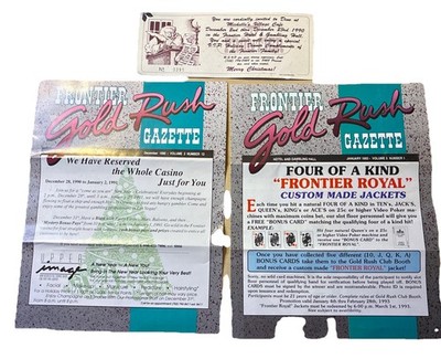 2-Frontier Hotel Gazette Gold Rush Adv Brochures & 1 Invite For Dinner Card Vtg