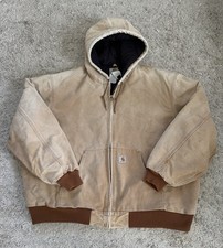 Vintage Carhartt J130 Men s Hooded Jacket Size 3XL Duck Canvas Quilted Coat Tan