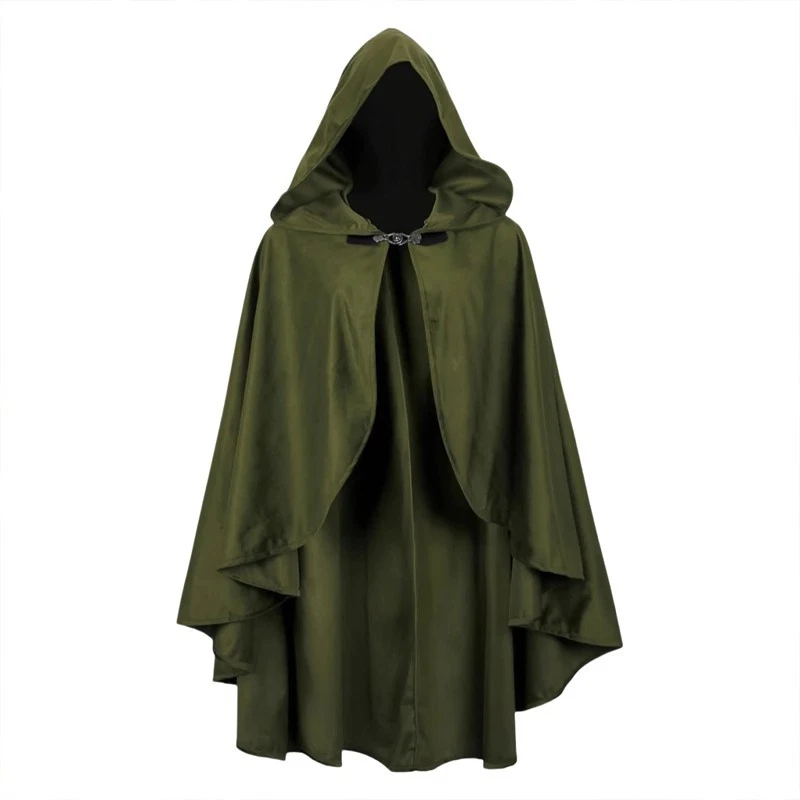 Women's Solid Color Vintage Style Hooded Cloak Cape With Buttons - Medieval Rena Foto 3 de 4