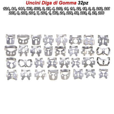6 Morsetti Per Diga In Gomma Endodontica #W8 - Strumenti Dentali In Acciaio Inox