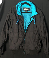 Vintage 90's Men's Pacific trail windbreaker black with teal lining hidden hood