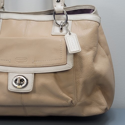 Coach Penelope Beige & Ivory Pebbled Leather Shoulderbag Purse Carryall F19044 - Picture 4 of 18