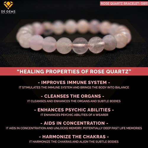 Rose Crystal Gemstone Bracelet Bead Natural Healing Stone Stretch Jewellery Gift - Picture 3 of 6