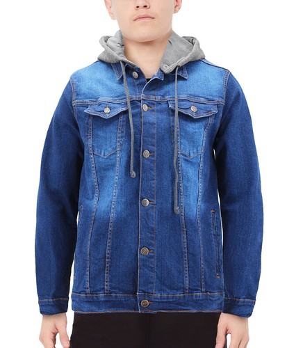 Boy's Kids Denim Slim Fit Button Up Removable Hood Classic Stretch Jean Jacket - Picture 9 of 15