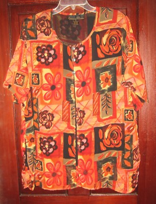 Exclusif By Whispers 1X XL Blouse Top Shirt Twinset Floral Print SS Chiffon VTG