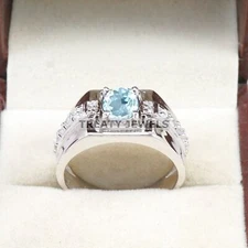 Aquamarine Oval Cut Gemstone With 925 Sterling Silver Ring For Men's #A761