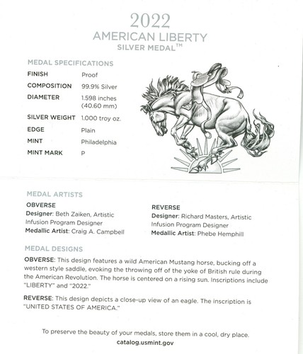 2022-P AMERICAN LIBERTY PROOF 1 oz SILVER METAL ORIGINAL MINT PACKAGING - Picture 8 of 8