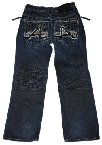 Akademiks Designer Dark Wash Denim Designer Blue Jeans Wide Leg Boys Size 8 - Picture 2 of 8