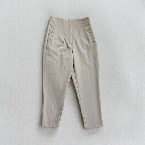 Zara Damen Hose M Beige High Waist Slim Fit Tapered Slacks Pants Arbeit Hellbraun