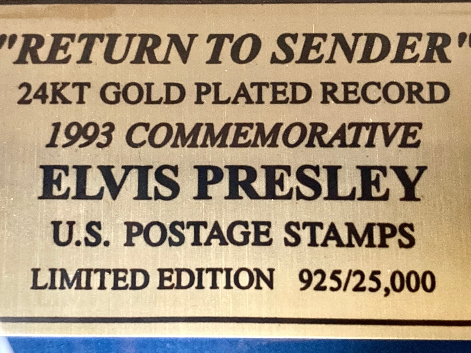 Elvis Presley 24 Kt Framed Gold Plated 45 Record Of Return To Sender with Stamps eBay