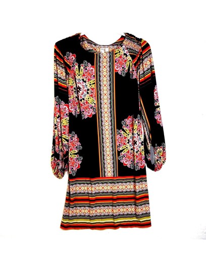 Emma & Michelle Dress Women's Small Mandala Bold Print Gathered Sleeves Boho