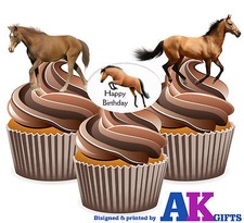 PRECUT Happy Birthday Horse 12 Edible Cupcake Toppers Birthday Party Decorations