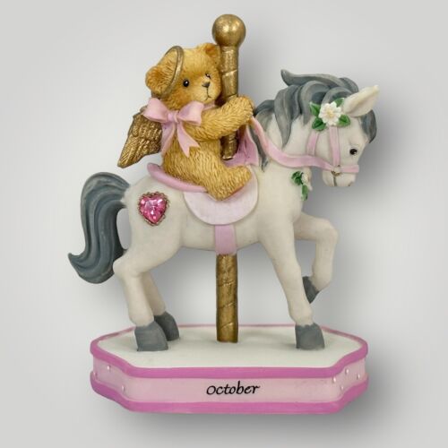 Nounours vintage chéris par Enesco cheval carrousel octobre anniversaire ange neuf dans sa boîte - Photo 1/8