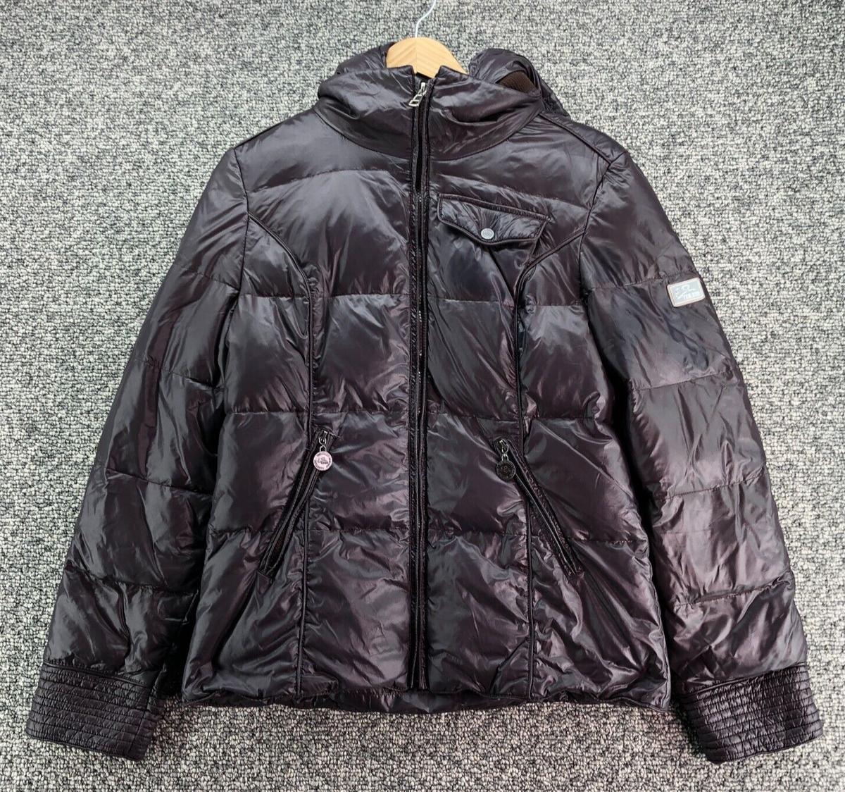 Yes Zee Jeans By Essenza Puffer Jacket Brown Womens Sz XL Full Zip 