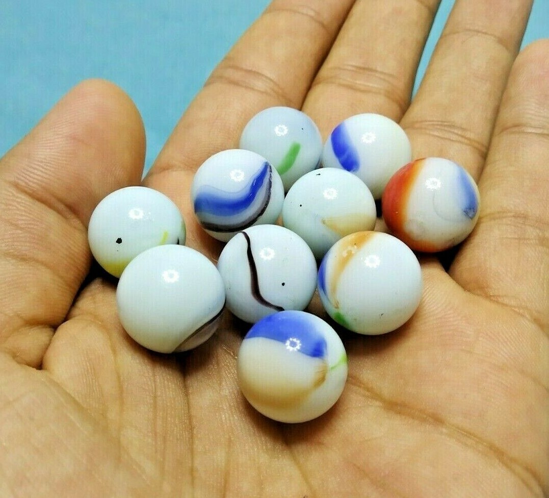 Lot Of 10 Vintage Glass Marbles Milky White Toy Game Shooter Agate Glass  marble | eBay