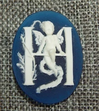 Antque Vtg Letter H Button in the Style of Wedgewood Jasperware Apx:1-1/2" #313Y