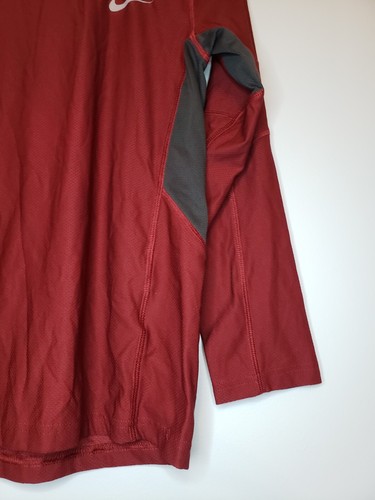 Nike Dri Fit Shirt Boys M Long Sleeve Round Neck Red Gray Athletic Activewear - Picture 3 of 6